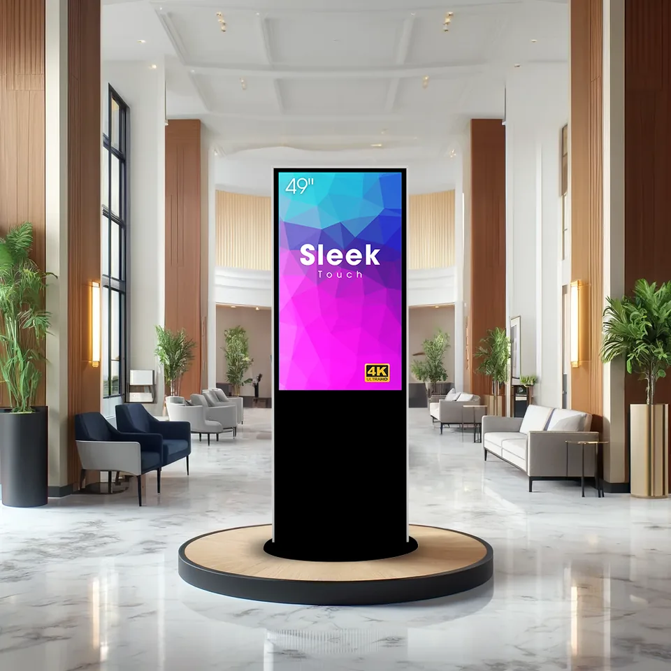 Totem touch AdSigna Sleek Touch da 49 pollici nella hall di un hotel