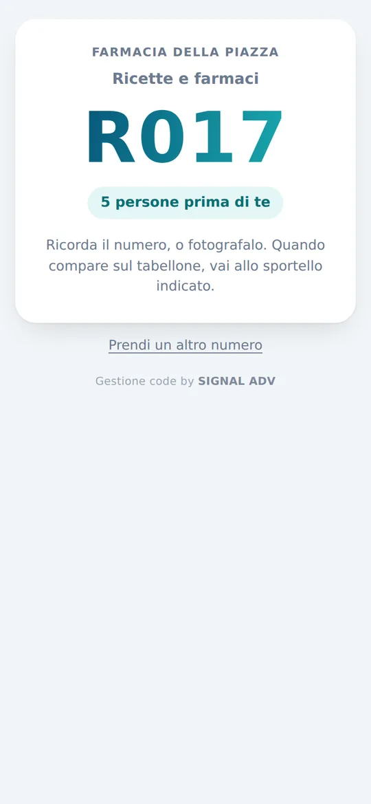 Scelta del servizio sul telefono per prendere il numero